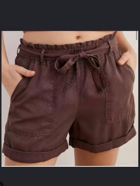 Aerie Chocolate Brown Paperbag Waist Tie Shorts Pockets Size XS Extra Small